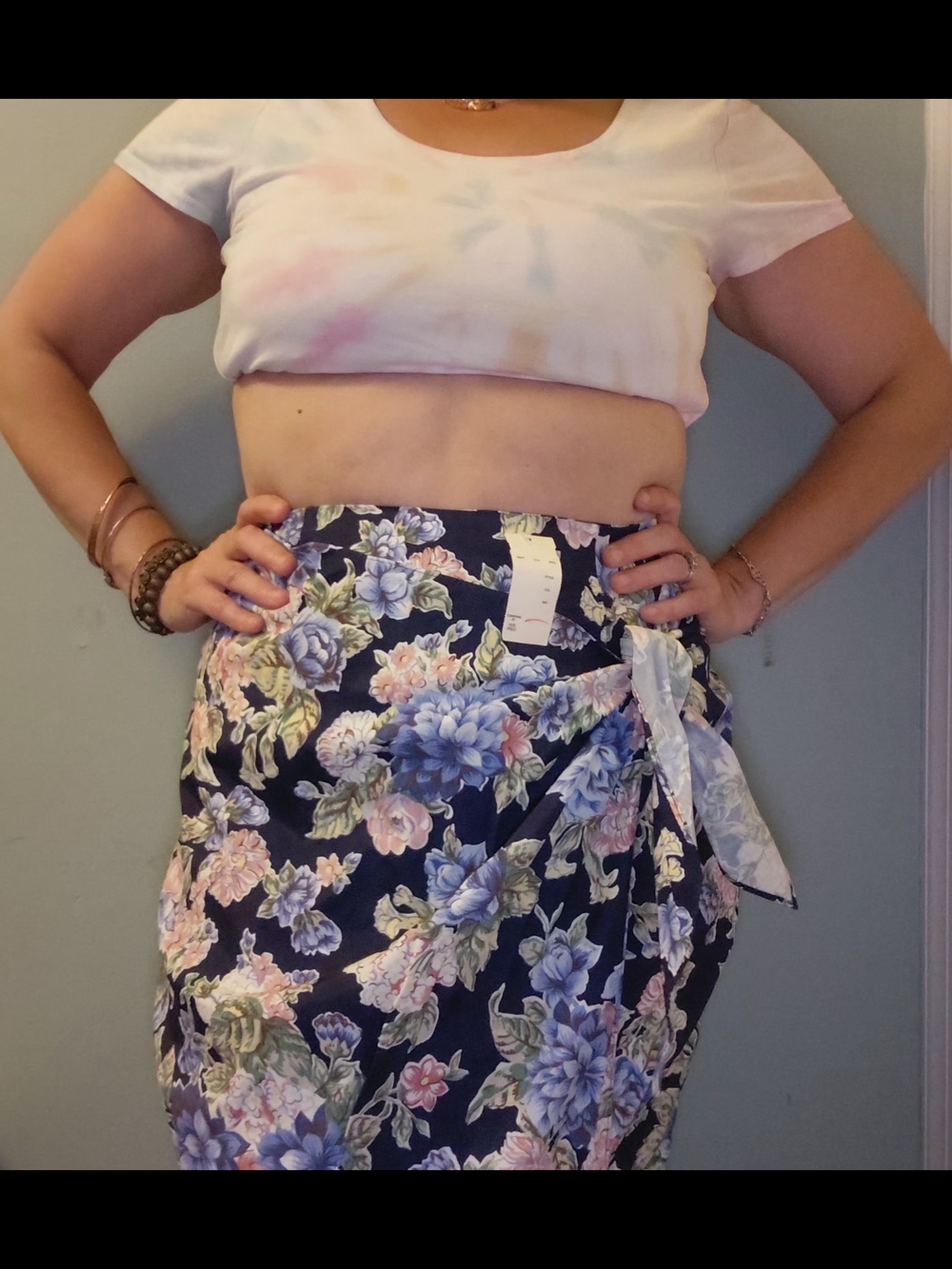 NWT Vintage 90s Paradise Park Navy Floral High Waisted Wrap Skirt